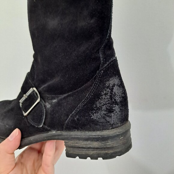 Paul Green Black Suede Distressed Moto Fall Boots Zipper Buckle - Picture 9 of 13